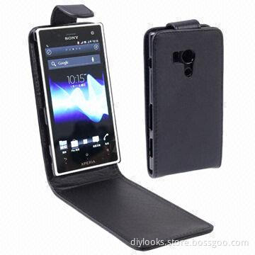 Vertical Flip Leather Case for Sony Xperia Acro S/LT26W, Comes in Black